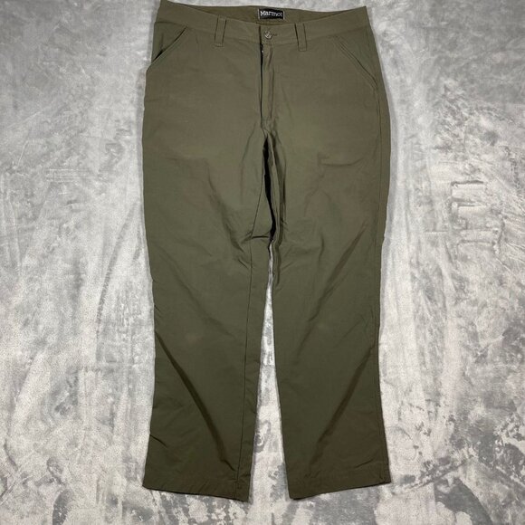 Marmot Mens Olive Green Outdoor Pants Size 34 Lightweight Durable Stretch Fabric - Picture 1 of 11